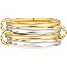14K Gold Plated Interlocked Stackable Rings for Women, Statement Multi Ring Mixed Metals Stack, Two-Toned interlocking rings Stacking Jewelry