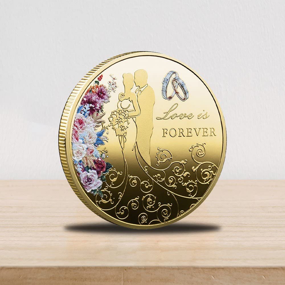 Pièce Souvenir Romantique "Never To Be Parted" – Gravure Tourtereaux – Cadeau Idéal Pour La Saint-Valentin, Mariage Ou Anniversaire – Avec étui Acrylique