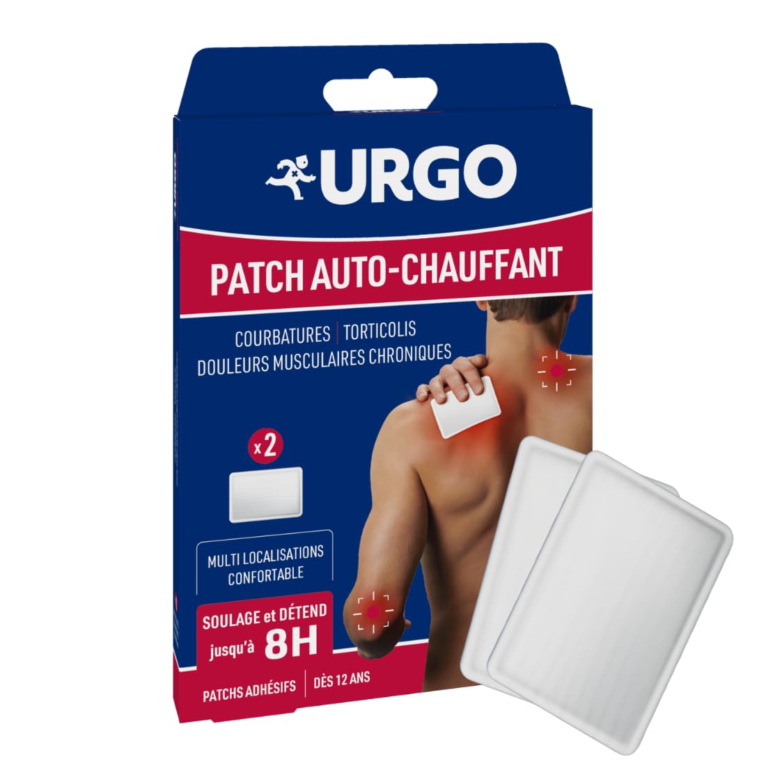 Urgo - Patch auto-​chauffant multi localisation x2 unités - Soulage les douleurs musculaires jusqu'à 8h : courbatures de la nuque tels que les torticolis, ou des épaules - Doux et agréable