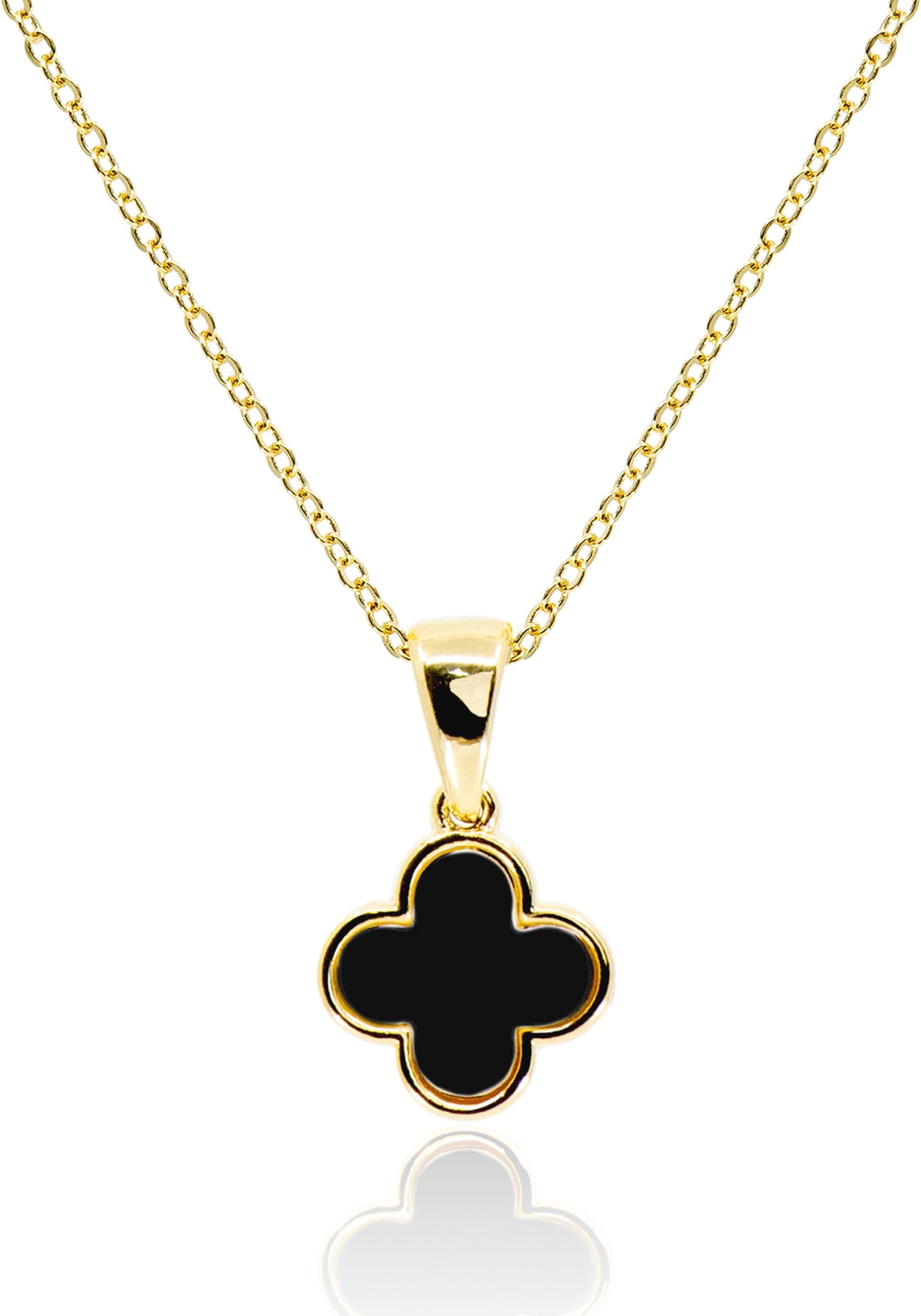 Four Leaf Clover Necklace for Women Dainty White Black Pink Blue Mint Green Crystal Lucky Clover Pendant 14K Gold Plated Jewelry Gifts [CVRN]