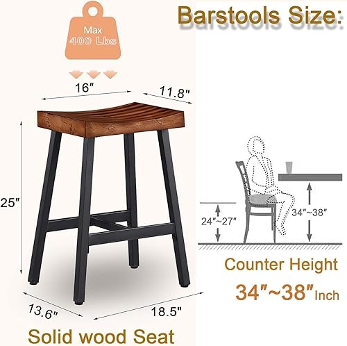 Miniatura 3 de OUllUO Juego de 2 taburetes de bar, taburetes de bar sin espalda, taburetes de bar de altura de mostrador de 25 pulgadas, taburetes de madera maciza