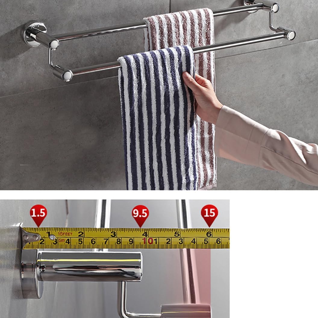Folding Arm Swivel Towel Rack Bar Rails, 304 Stainless Steel Chrome Double for Bathroom Kitchen, Bath with Wall Mount Shelf(60cm)