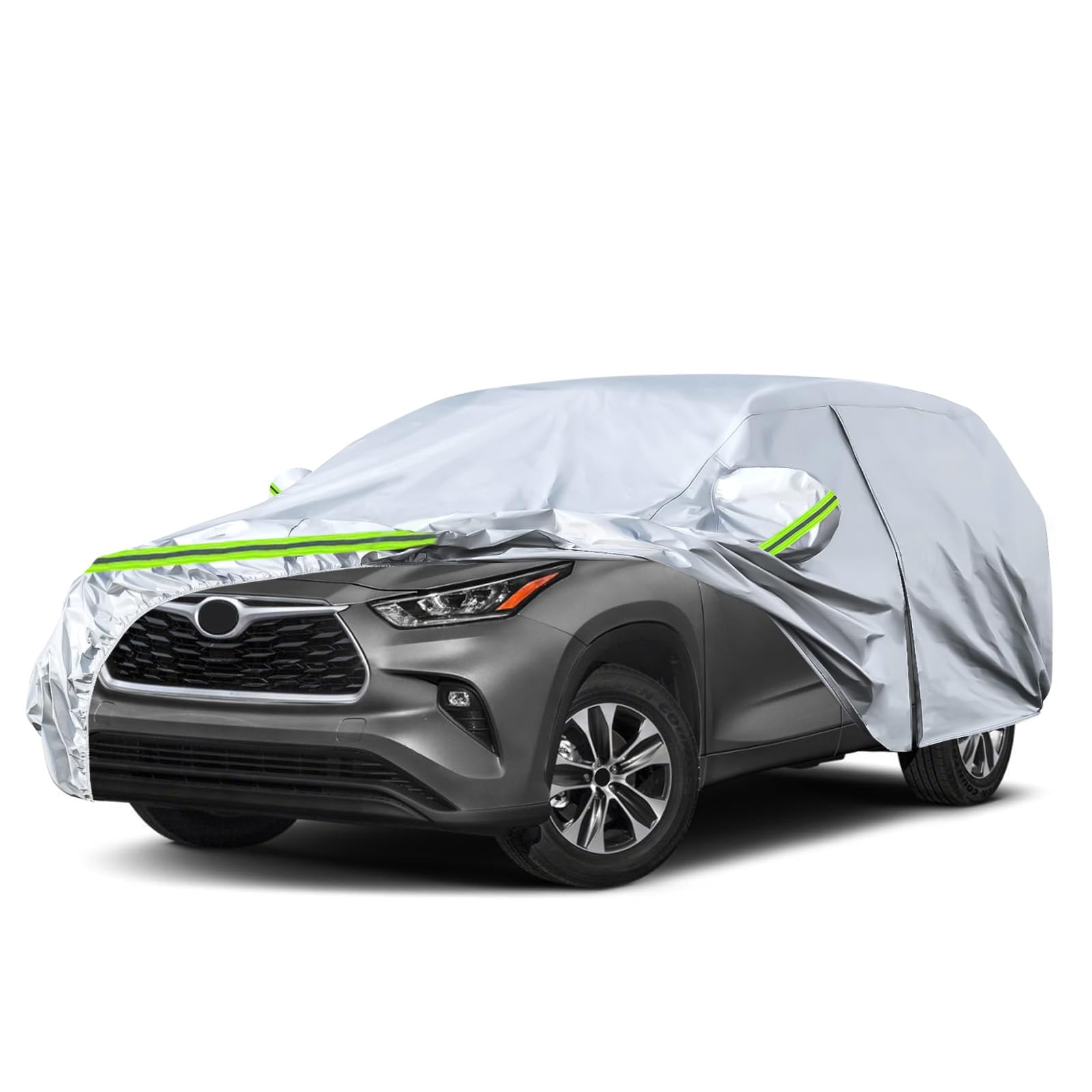 Waterproof Car Covers Replace for 2008-2026 Toyota Highlander | 6 Layers Silver All Weather Car Cover with Cotton Liner, Zipper Door, Windproof Bands for Snow Rain Dust Protection