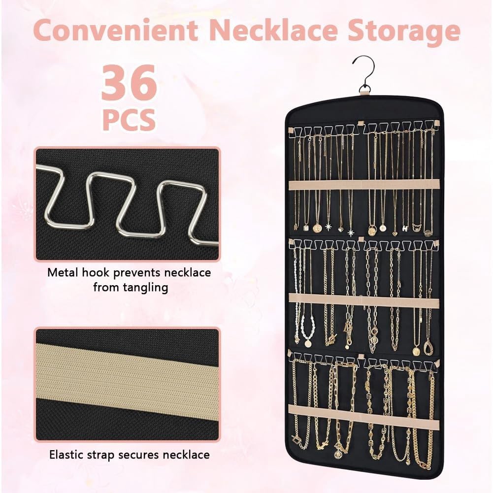 Aucuu Organizer per Gioielli da Appendere, Hanging Jewelry Organizer per Armadio, Storage Doppia Faccia per Gioielli, Porta Orecchini da Parete con 39 Tasche e 3 ganci a Forma di Onda