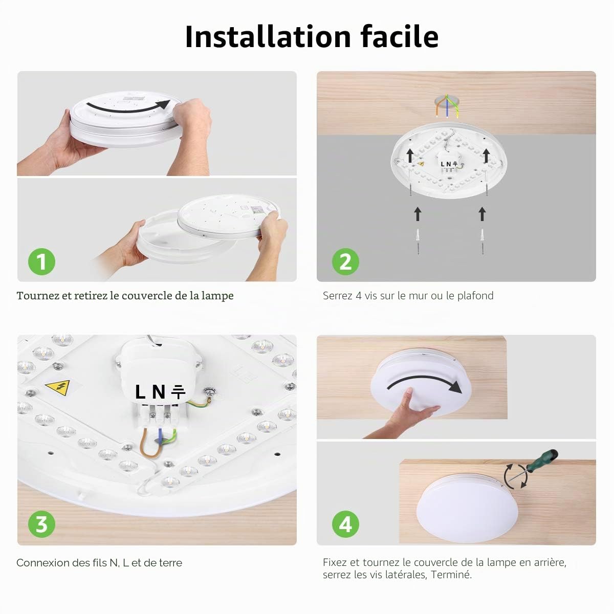Lepro Plafonnier LED 22 W - 1500 lm - Diamètre : 30 cm - 5000 K - Pour salle de bain, couloir, cuisine, salon, chambre à coucher, balcon, blanc froid - Panneau LED plat - Lampe ronde - IP20