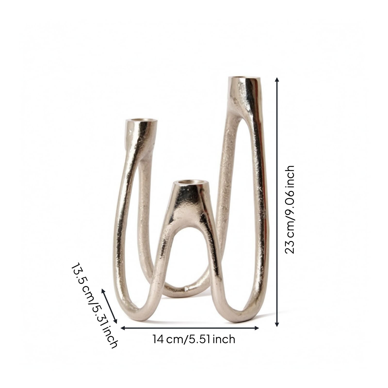 Portacandele Scultoreo Portacandele Taper Candelabro Moderno Base Appesantita Alluminio Argento Singolo Linee Morbide Adatto per Decorazioni, Piccolo, Nuovo Stile Cinese