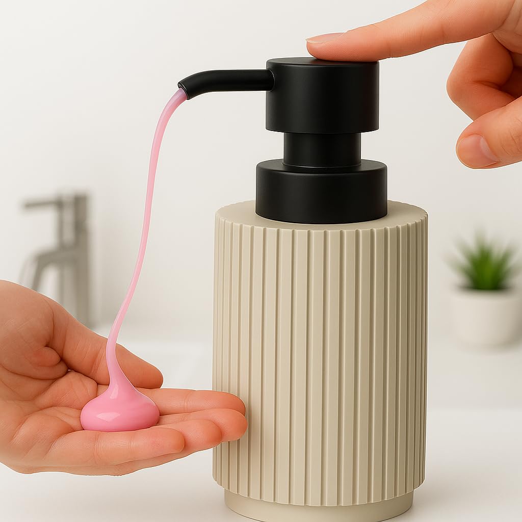 Blue Canyon Almond Berkeley Soap Dispenser Bathroom, Kitchen Sink, Polyresin Dispenser Pump Bottle, Liquid Hand Wash Dispenser, Lotion, Compact Size,