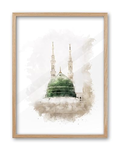 iHery Natural OAK Wood Islamic Masjid an-Nabawi Medinah Framed Wall