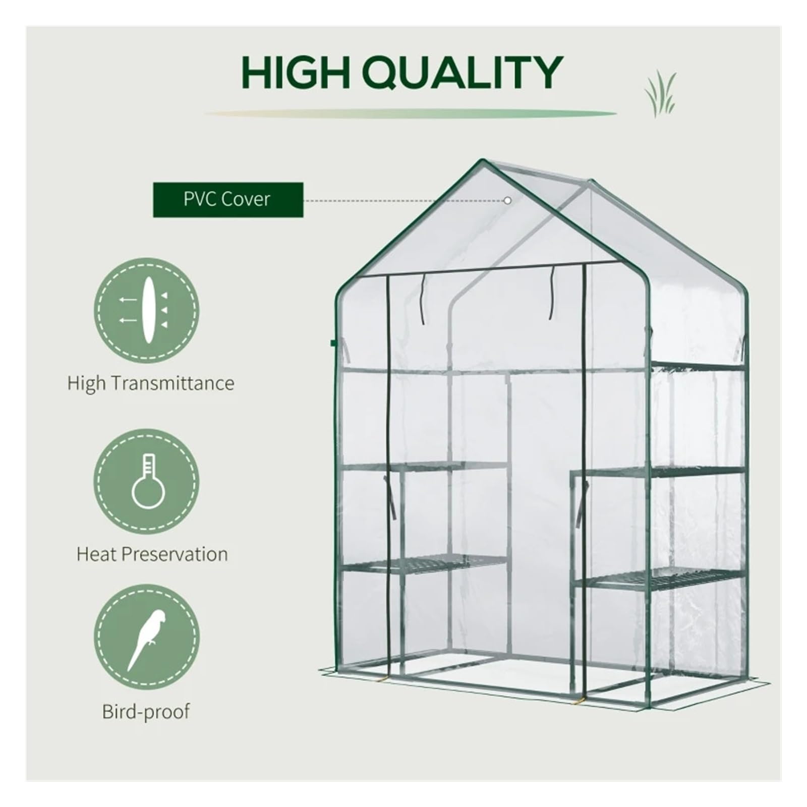 56" x 29" x 77" Mini-Gewächshaus, begehbares Gewächshaus, Garten-Warmhaus mit 4 Regalen, Rolltür und wetterfester Abdeckung, tief