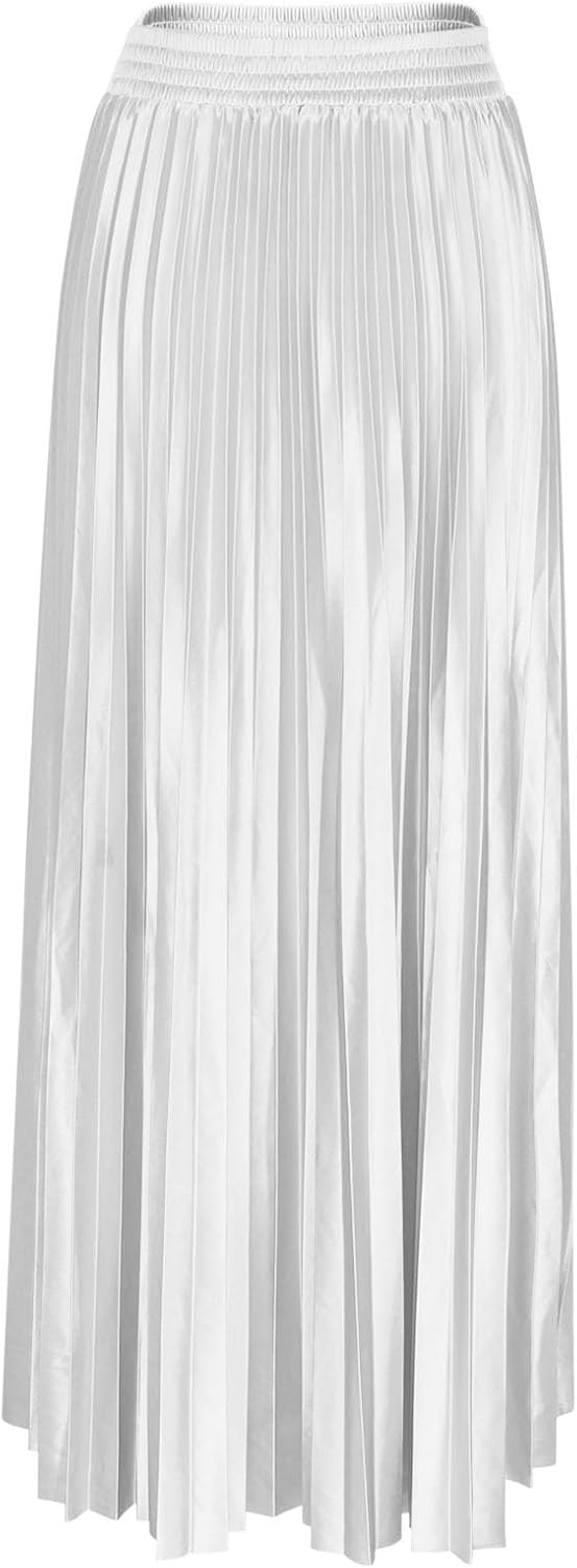 Women's Maxi Pleated Skirt with Pockets High Waisted A Line Long Skirts Solid Color Business Casual Outfits