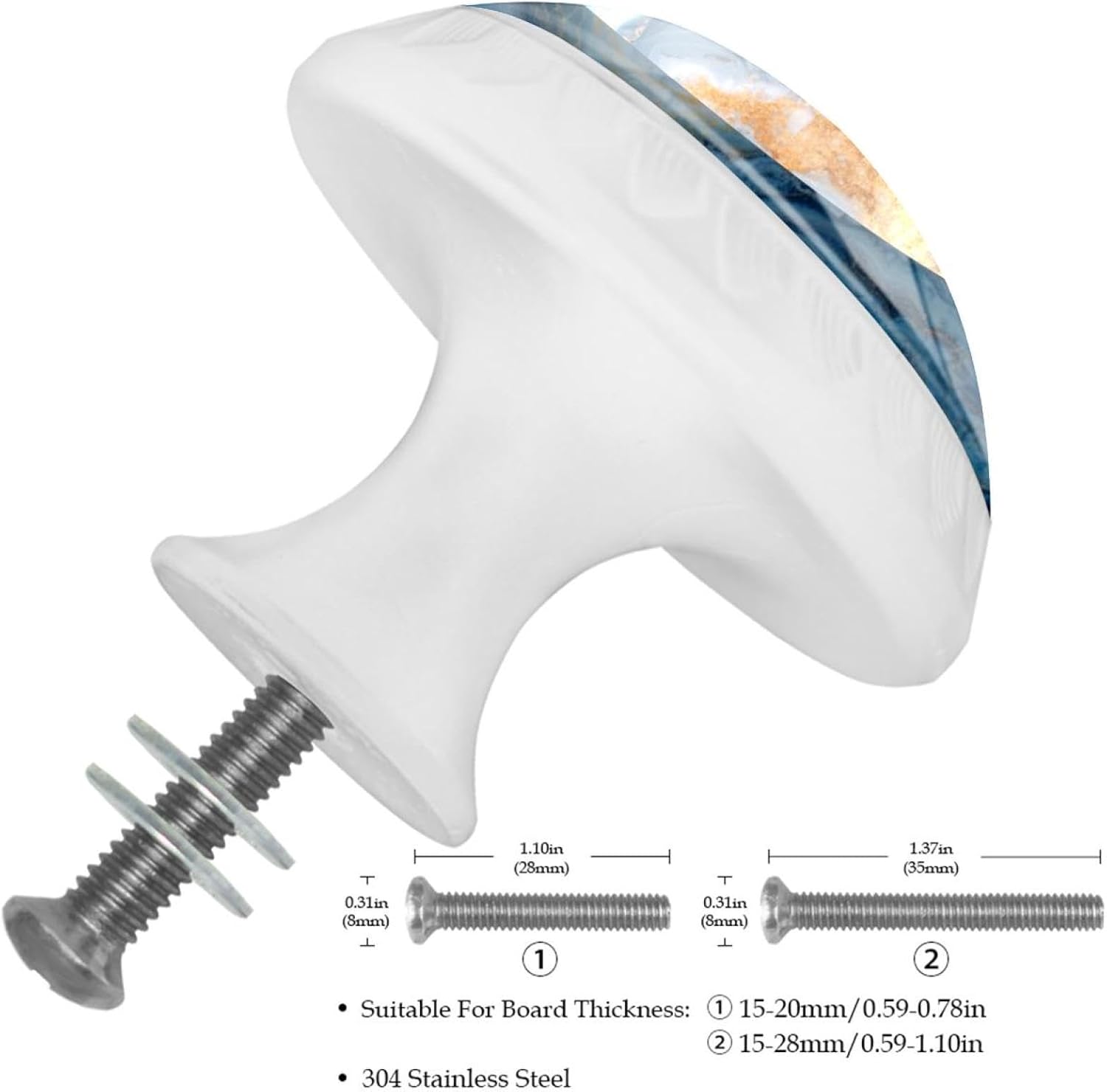 Black Abstract Blue Gold Marble (2) Household Cabinet Knobs, Glass Drawer Pulls for Kitchen Cupboard Dresser Closet