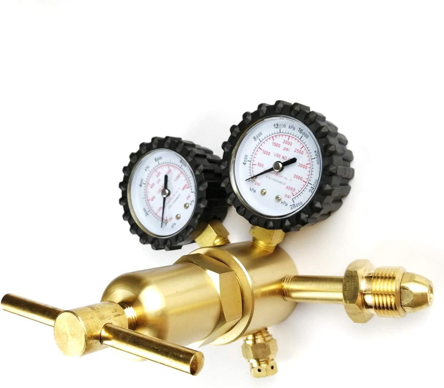 Nitrogen Regulator, Brass Body, Single Stage, 0-1400PSI, CGA-580 Inlet, 7/16"-20 Outlet, Transparent & Golden