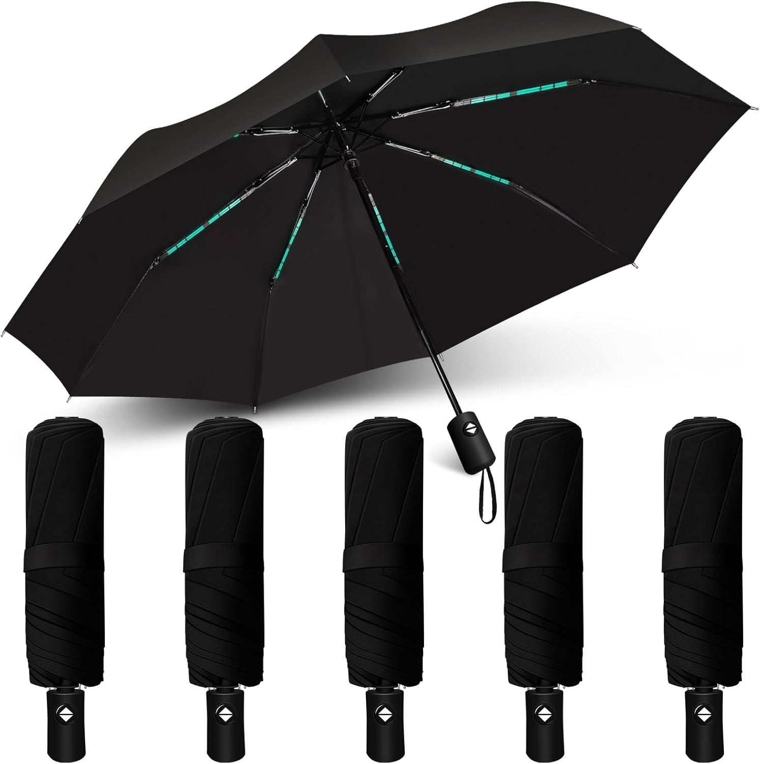OSIMIG 5 Pcs Travel Umbrella, Small Black Compact Umbrellas Bulk, Automatic Windproof Portable Umbrellas for Rain, Men and Women