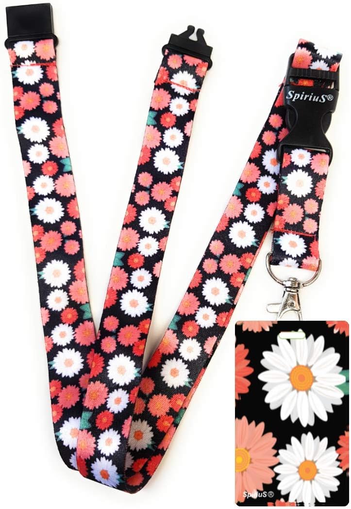 Lanyard Neck Strap with Unique Badge Holder (Unique Multi Daisies)