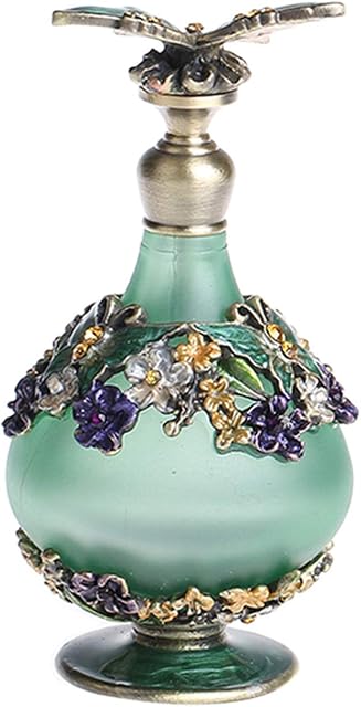 YU FENG Vintage Glass Perfume Bottle with Green Butterfly Empty Refillable Decorative Fragrance Bottle