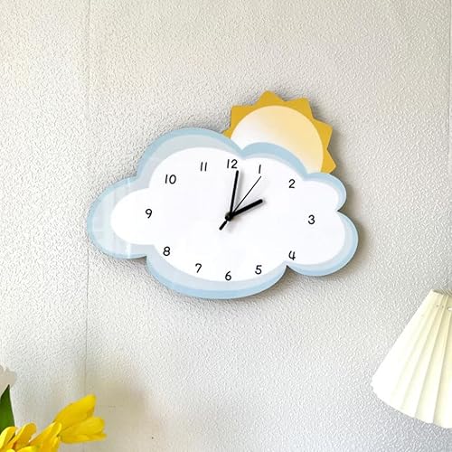 Miniatura 3 de Reloj de pared decorativo de dibujos animados 3D con sol y nube, lindo reloj colgante silencioso creativo moderno con batería para sala de juegos,
