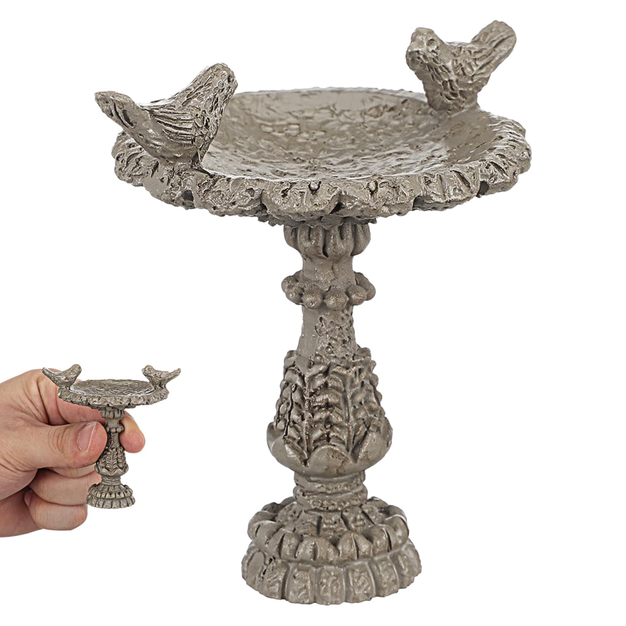 VOSAREA Dollhouse Mini Fountain Decor, 1:12 Scale Resin Garden Accessory with Bird Bath, Doll House Furniture for Miniature Craft Backyard Display