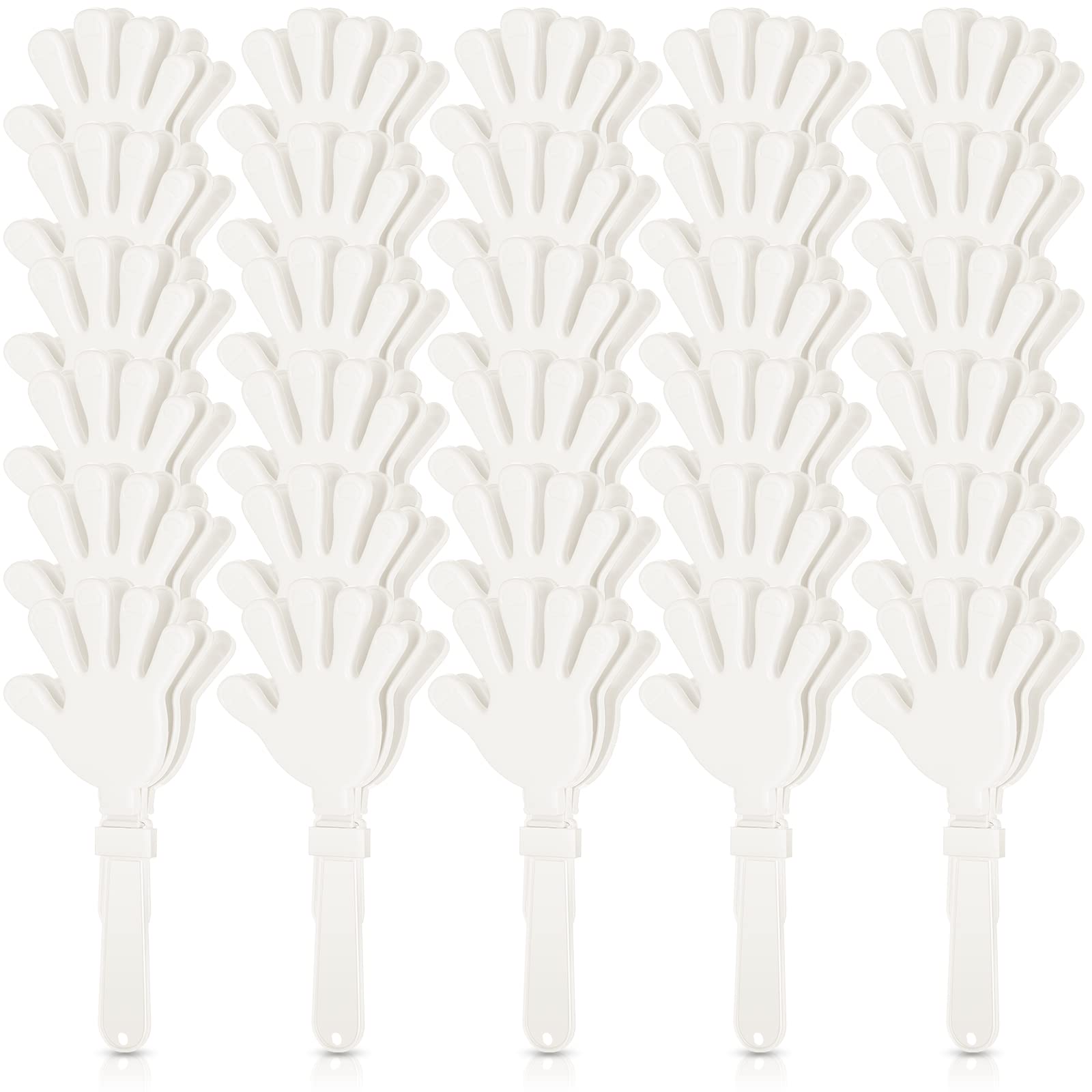 BBTO 30 Pcs Hand Clappers Noisemakers 7.5 Inch Plastic Party Clappers for Fiesta Birthday Party Supplies Carnival Prize Football Sport Accessories Favor(White)