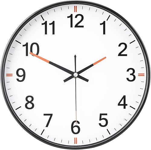 Miniatura 2 de Reloj de pared con pilas para dormitorio, cocina moderna, pequeña, analógica, silenciosa, redonda, simple, silenciosa, de cuarzo, negro, de 12