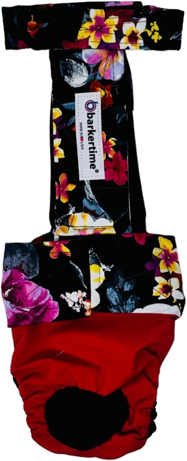 Midnight Blossom Gala on Red Dog Diaper Overall, S, with Tail Hole - Made in USA