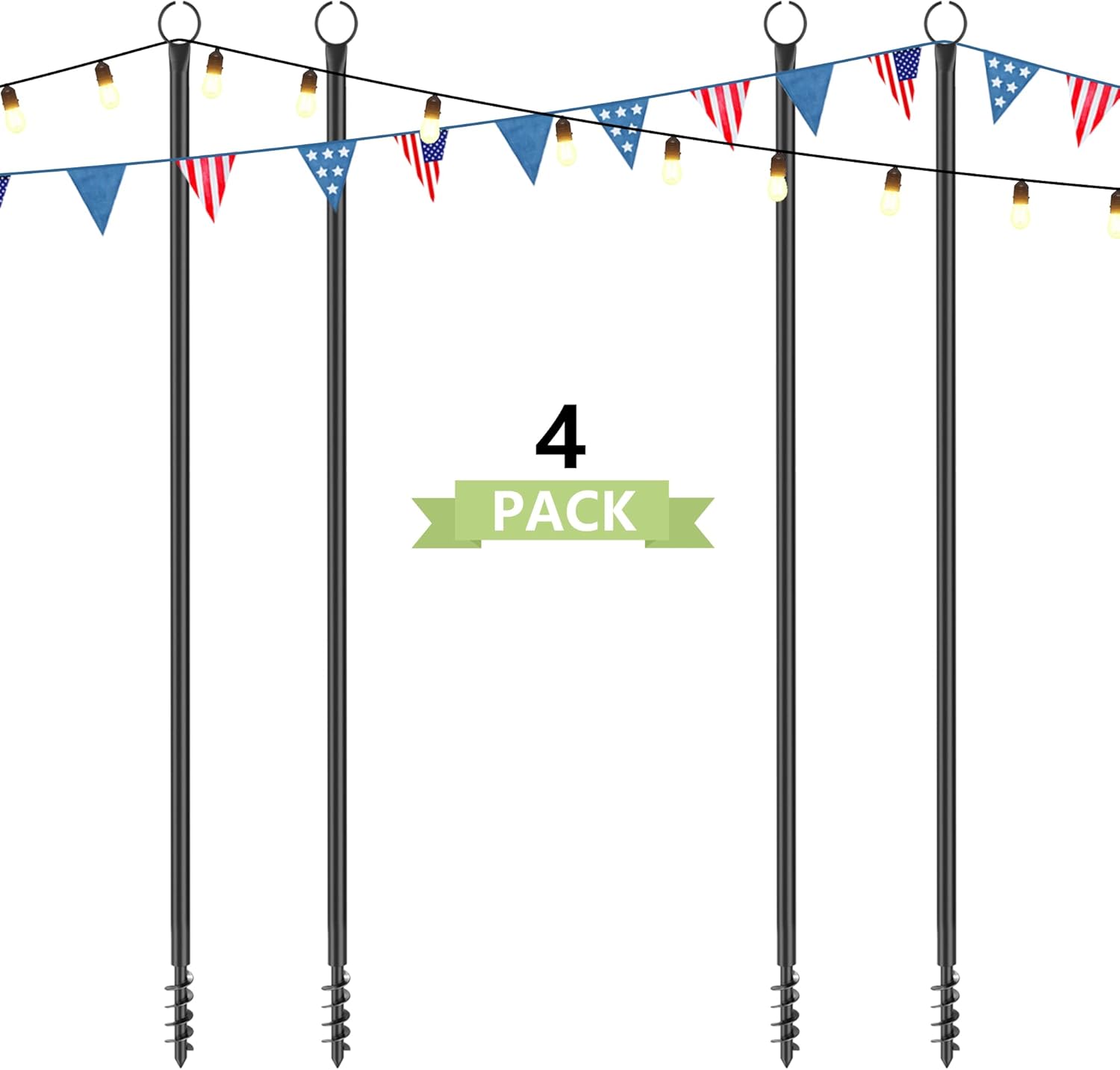 4 Pack String Light Poles for Outside, 10.5 Ft Outdoor String Light Poles for String Lights, Backyard Patio Light Poles for Bistro Party Wedding, Metal Outdoor String Light Pole