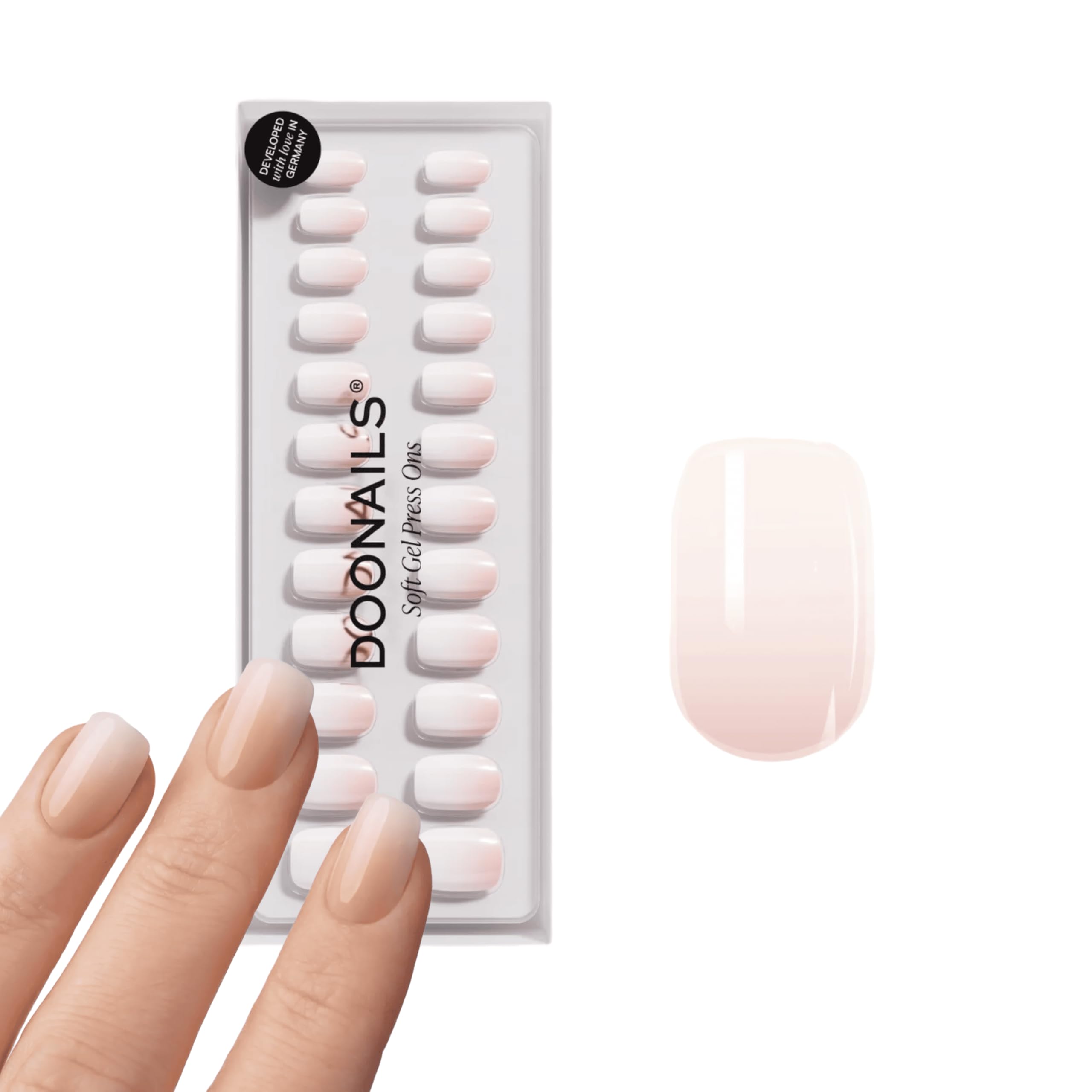 DOONAILS® - Soft Gel Press On Nails 30er Set, Babyboomer Short Square Form Rosa Weiß, Nägel zum Aufkleben Full Cover in Salonqualität, Fake nails soft gel Short, Natürliches & angenehmes Tragegefühl