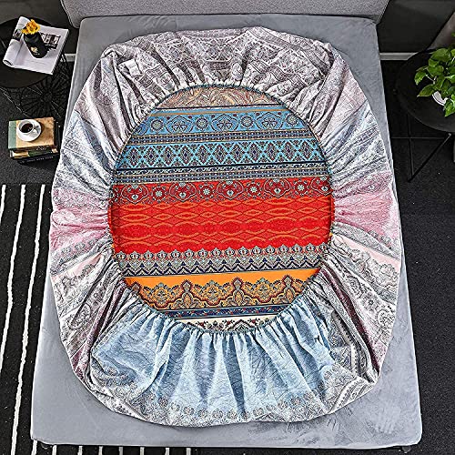 Boho Sheets Set (4 Pcs) Boho King Size Colorful Tribal Striped Bed Sheets 14" Deep Pocket Ethnic Fitted Sheet Bohemian Flat Sheets 2 Pillowcases #TOP4