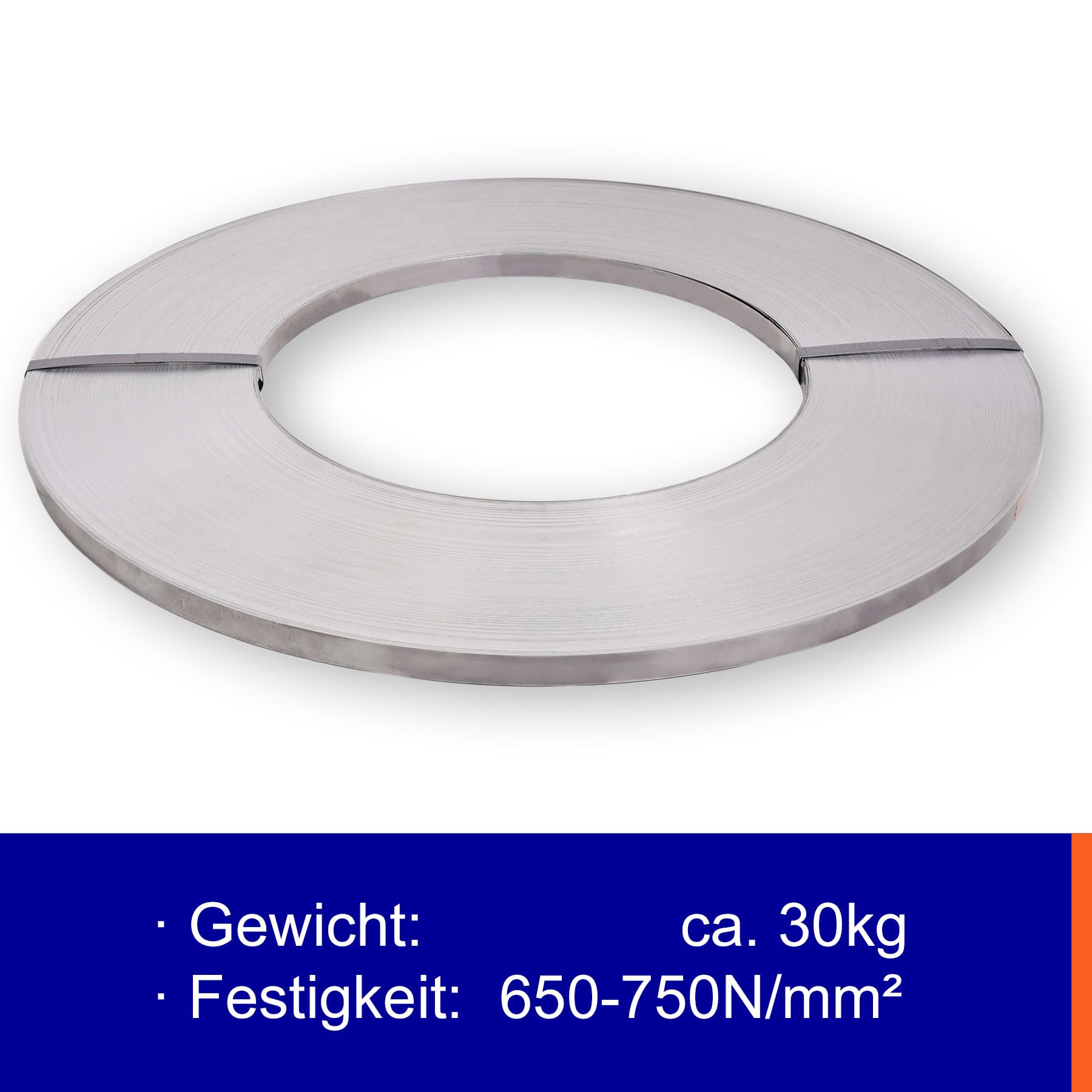 1 Rolle Verpackungsstahlband 19×0,63mm | blank | Scheibenwicklung einlagig/einschichtig | Stahlbandumreifung und Sicherung von sperrigen und schweren Gütern