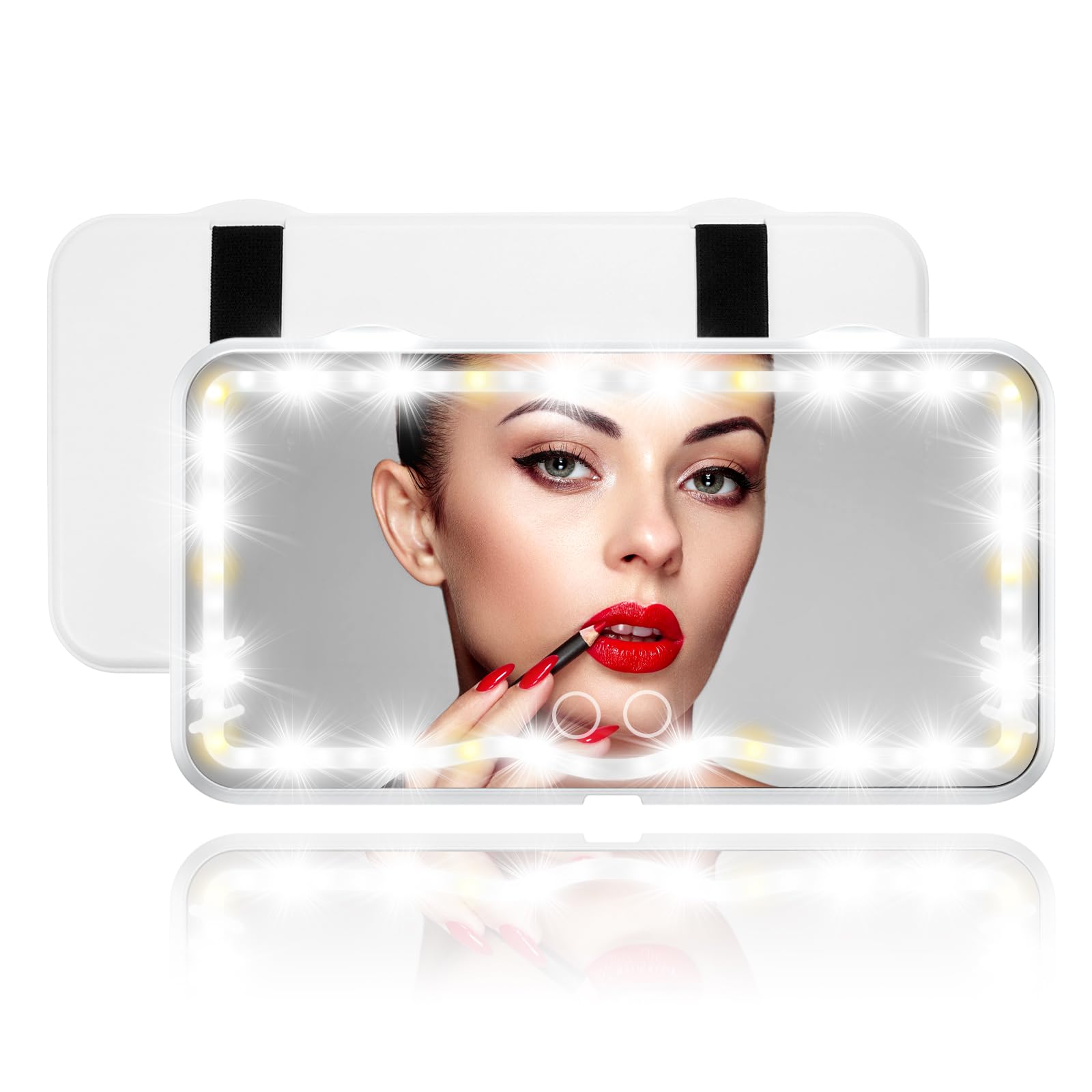 Cloudsale Car Visor LED Vanity Mirror, Rechargeable LED Makeup Mirror with 3 Light Modes & 62 LEDs, Dimmable Touch Screen, Rear View Sun-Shading Travel Cosmetic Mirror for Car-image-34