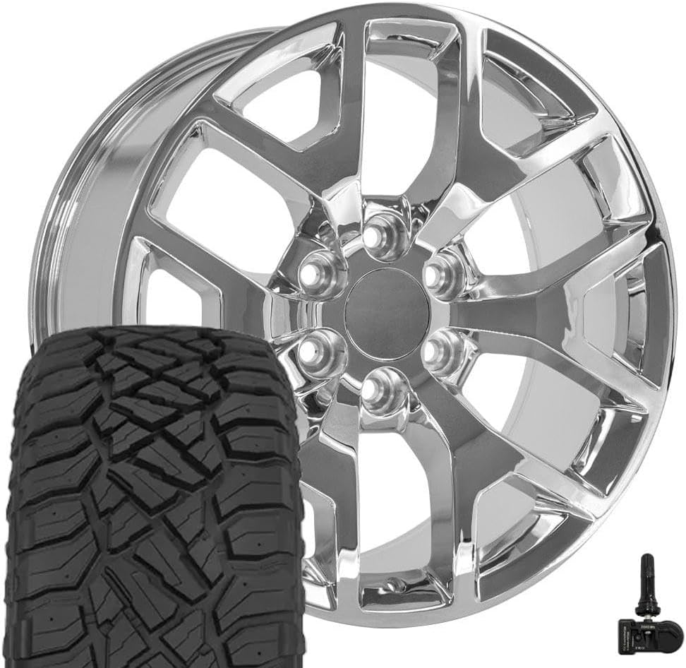 OE Wheels CV92 20 Inch Rims and Tires Fit Sierra 1500 Honeycomb Style 6x139.7 20x9 Chrome - Hollander 5656 - TerraMax RT 275/55-20 (Set of 4)