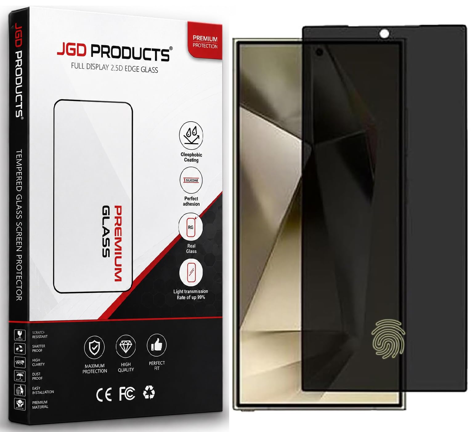 JGD PRODUCTS 100% Fingerprint Unlock Support Privacy Tempered Glass for Samsung Galaxy S24 Ultra 5G Anti-Spy, Anti-Glare Screen Protector, Full Coverage, 9H Hardness With Installation Kit-picture-15
