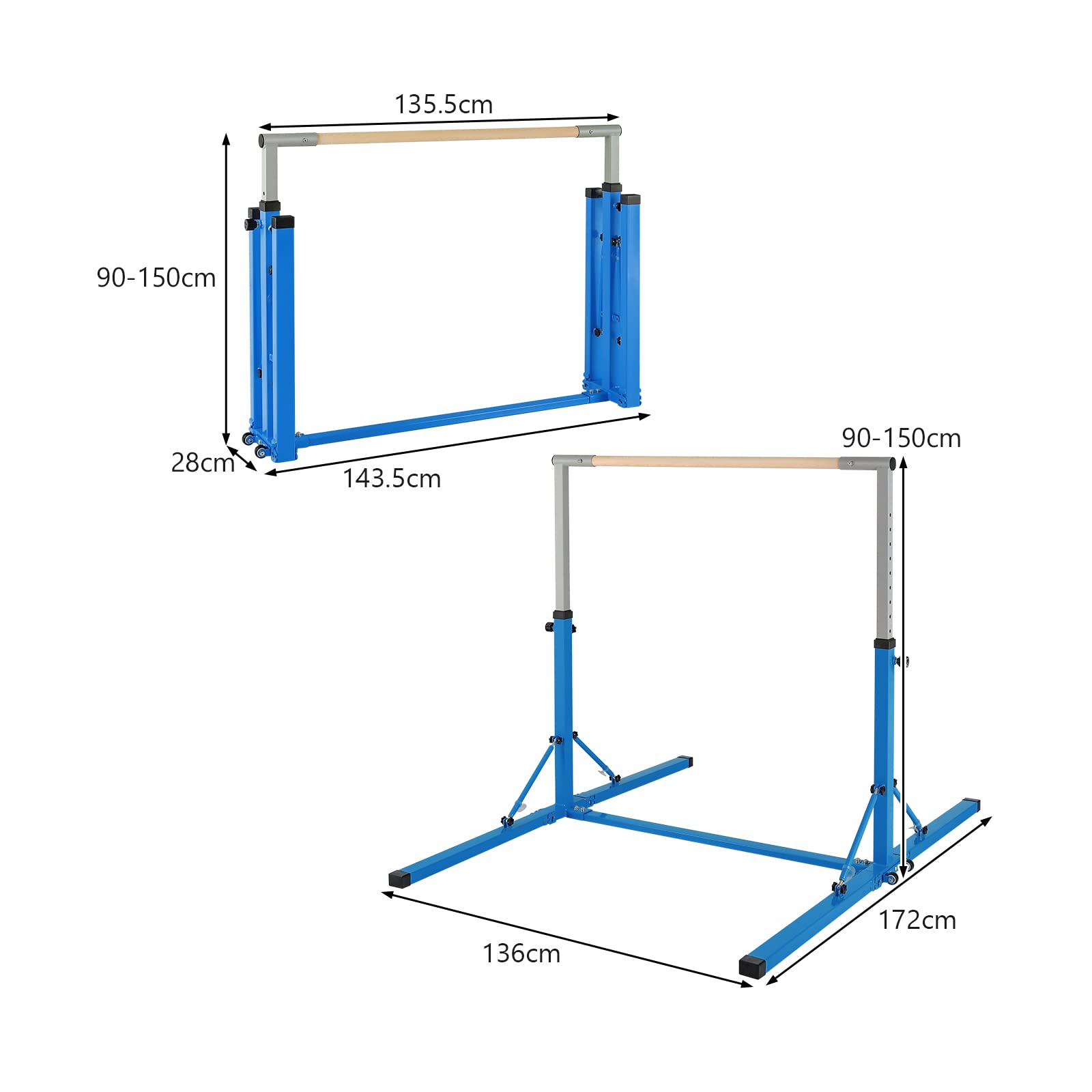 Barra Orizzontale Per Bambini KOMFOTTEU, Altezza Regolabile 94-150 Cm, Portata 100 Kg, In Metallo E Legno - 2