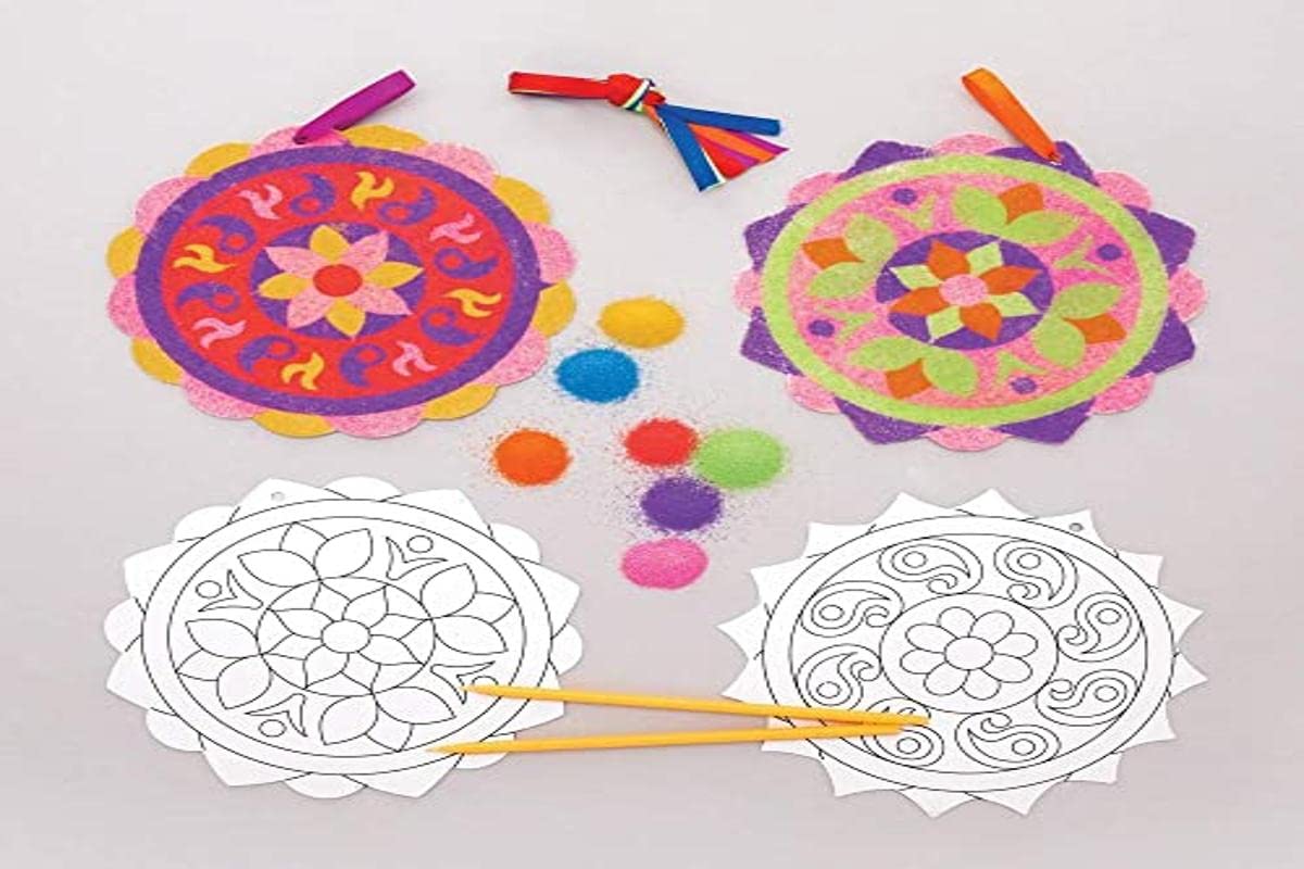 Baker Ross AT104 Rangoli Sand Art Ornament Kits Pack Of 6