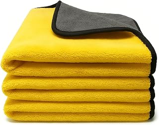 Kemes Microfiber Cloths Car 3 Pieces 600GSM | Wiping Cloth 4-Way Absorbent Polishing Cloth Car Wash Car Care and Household Microfiber Cloth for Polishing | 30 x 30cm (Yellow)