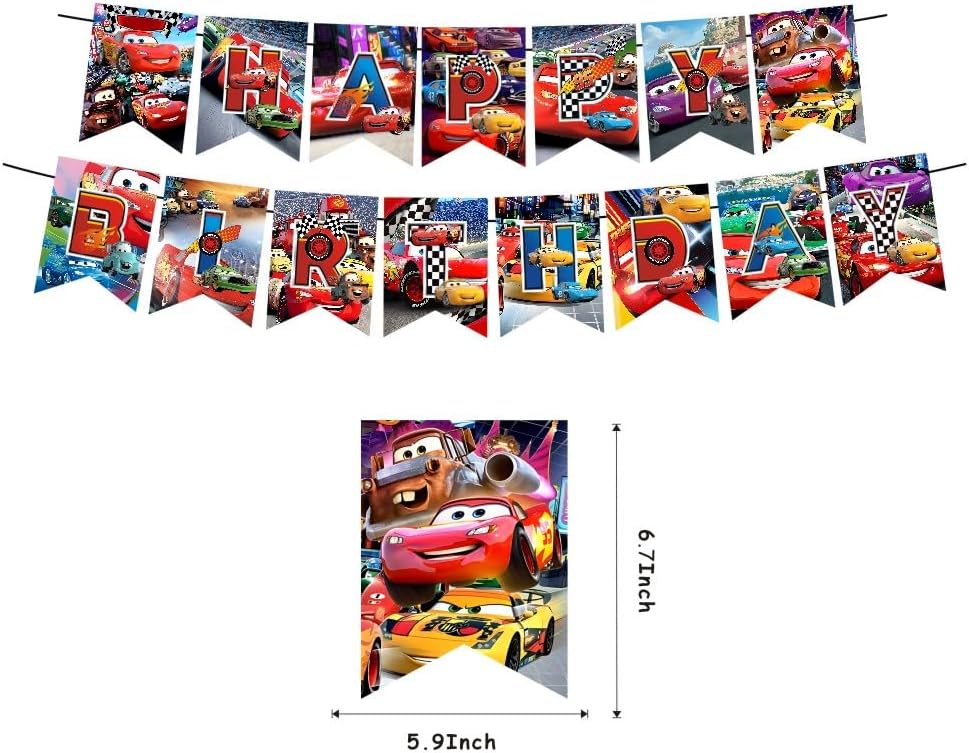 Miniatura 3 de Las decoraciones de cumpleaños de coches incluyen pancarta de feliz cumpleaños, decoración de pastel y decoración de cupcakes, globos