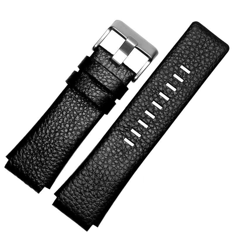 Bracelet en cuir pour Diesel DZ1089 DZ1123 DZ1132 noir argent en 28mm