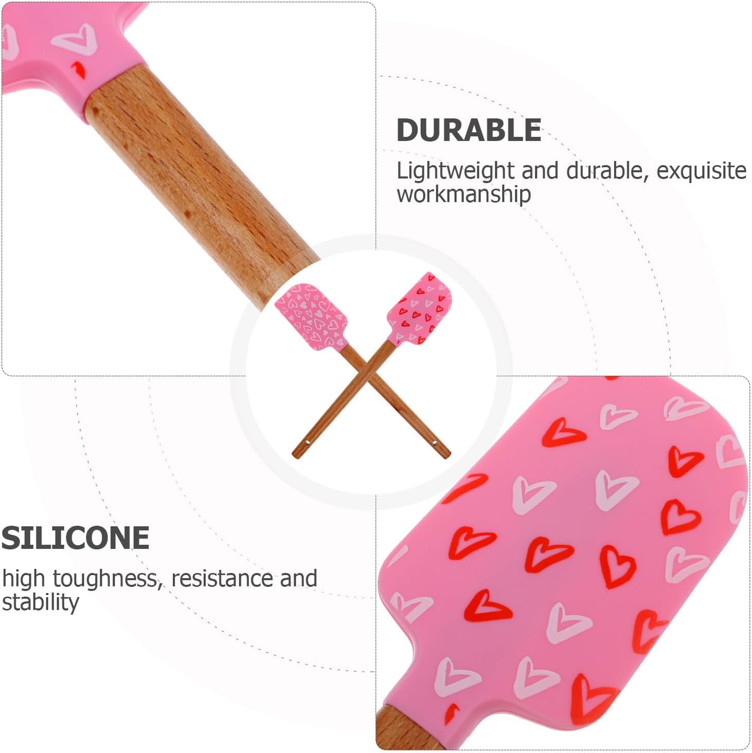 2Pcs Silicone Baking Scrapers with Wooden Handle for Cake Mixing