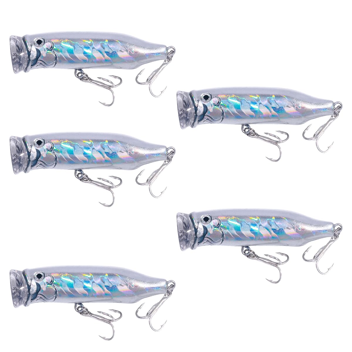 5 Pack Floating Lure, Topwater Popper Fishing Baits Bass Fishing Tackle Lures for Pike Salmon Bluefish, 7.2CM/9.4g, Light Blue