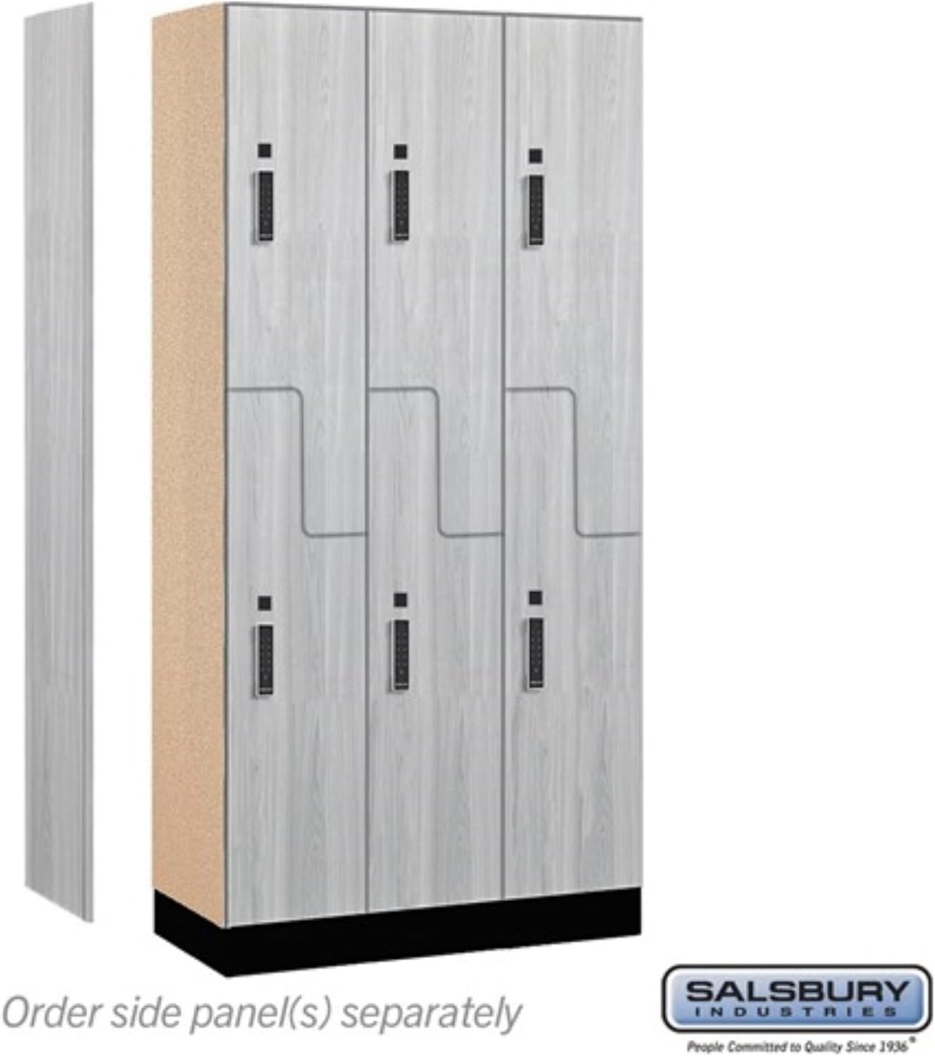 Salsbury Industries 12" Wide Premier Wood Locker-Double Tier 'S' Style-3 Wide-6 Feet High-15 Deep-Silver Teak-Black Electronic Locks