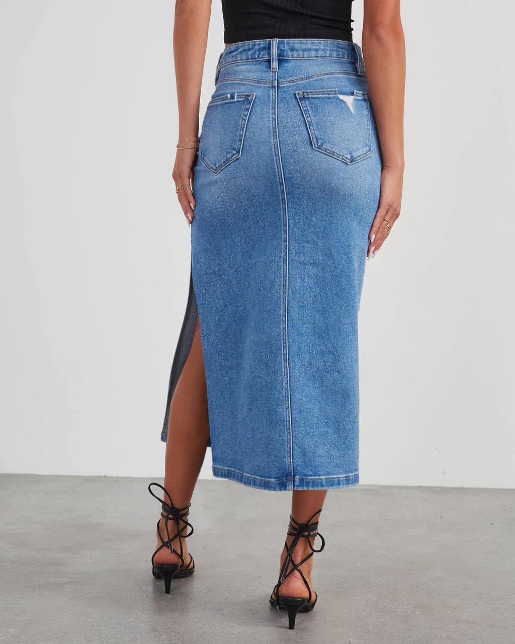 HDLTE Denim Maxi Skirt for Women Casual Jean Skirts with Side Spilt High Waisted Denim Skirts Fashion Womenswear