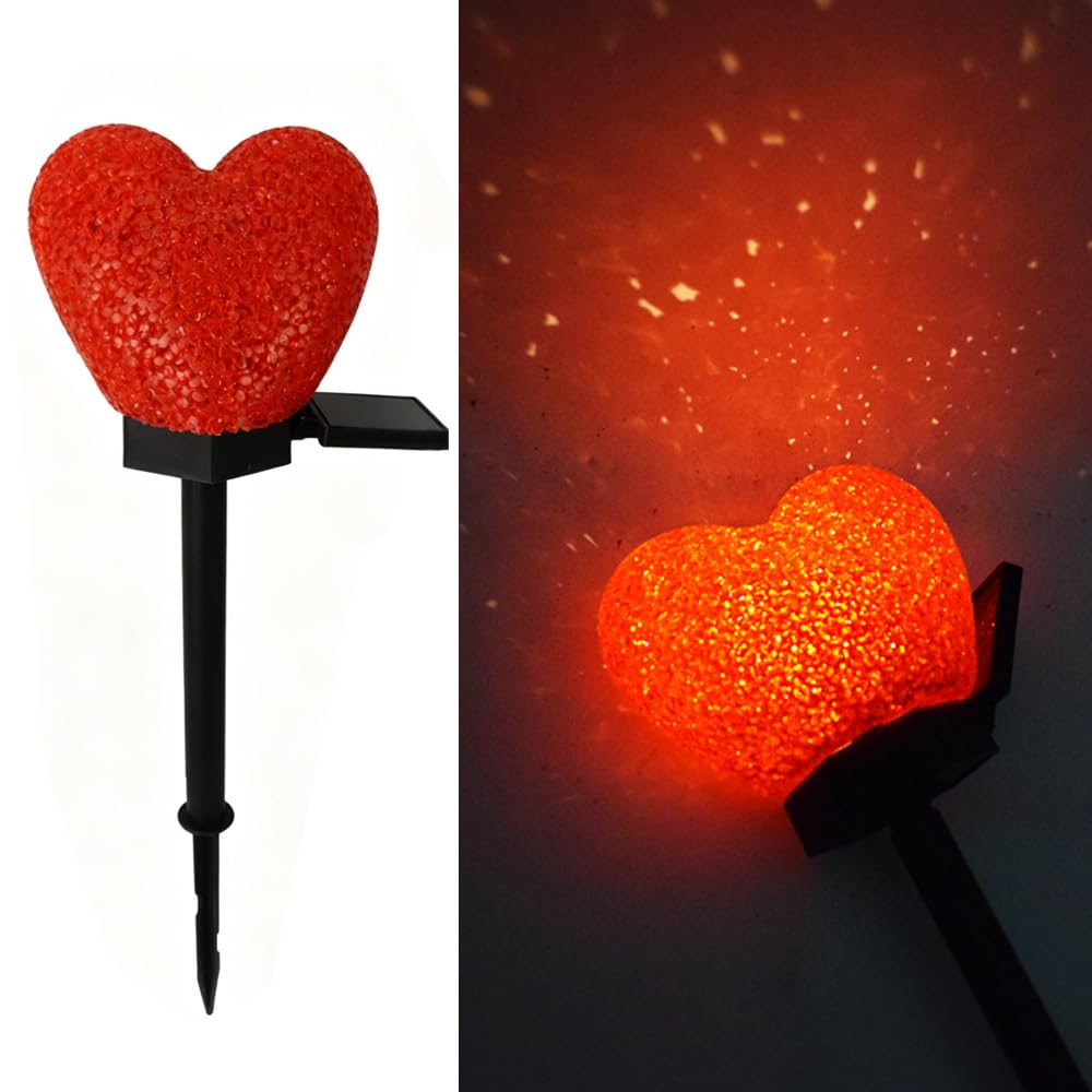 WRQIOO Solar Heart Stake Light, Solar Lights Outdoor Garden Stake, Waterproof So-lar Garden Path Lig-hts, Gar-den Hearts Outdoor Lig-hts for Garden Pathway Flowerbed Porch Walkway