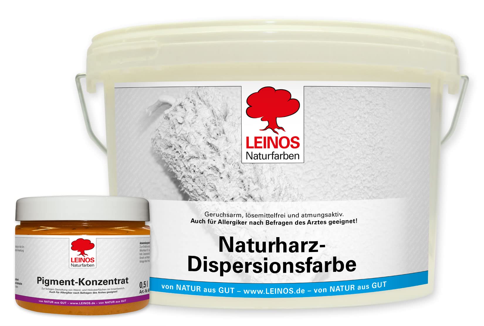 LEINOS Set de pintura para paredes (2,5 l, resina natural de emulsión 660 + 500 ml, pigmento concentrado 668.311), color ocre