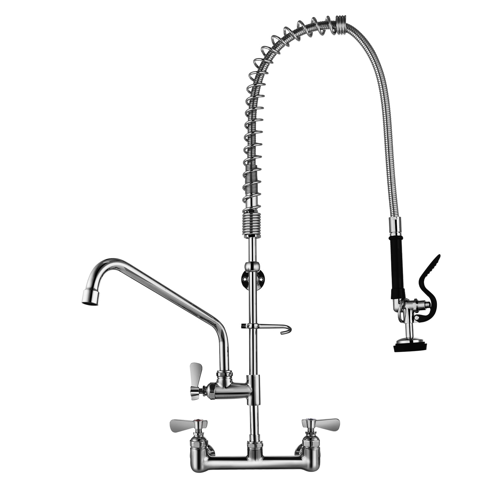 APLWY Commercial Sink Faucet with Sprayer 36" Height 8" Adjustable Center, Commercial Wall Mount Kitchen Sink Faucet with Pre-Rinse Sprayer and 12"