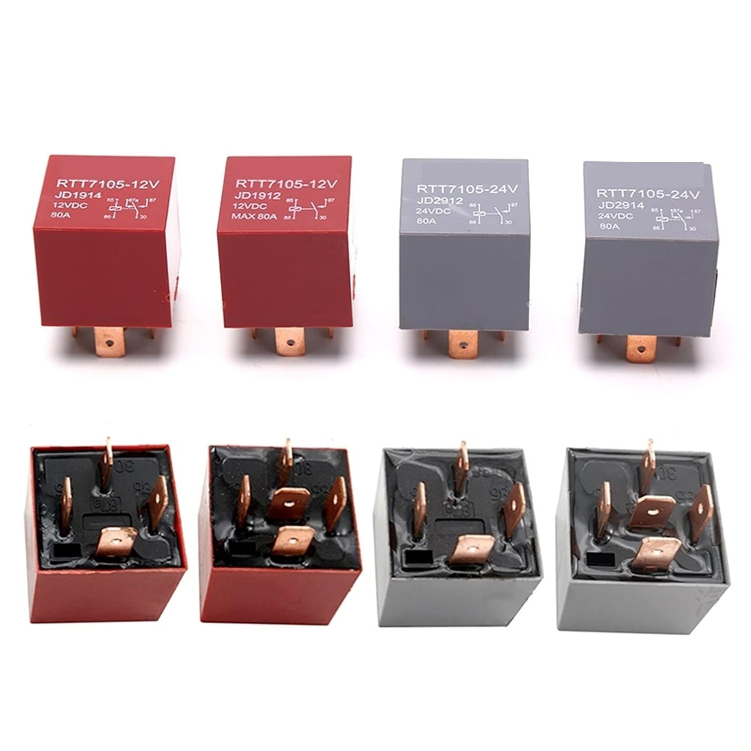Waterproof Heavy Duty Relay 4/5Pin DC 24V 12V 80A Headlamp Automotive Car Relay(Red 80A 12V 5Pin)