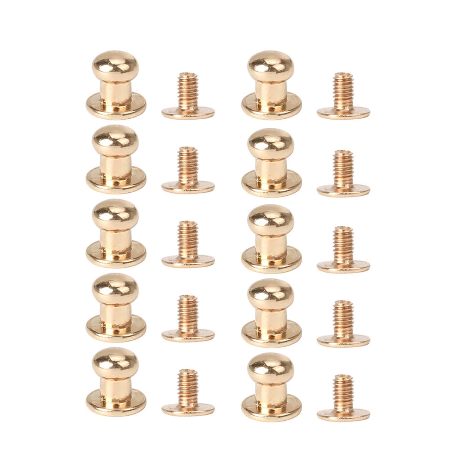 10Pcs Golden Solid Round Head Button Studs with Screws Zinc Alloy Rivets Kit DIY Leather Accessories for Belt, Strap, Bag(8mm)