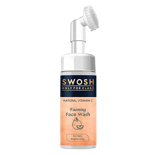 SWOSH Jabón facial espumoso natural con vitamina C para piel propensa a espinillas y grasas, sin parabenos, sulfatos, siliconas y color (con cepillo