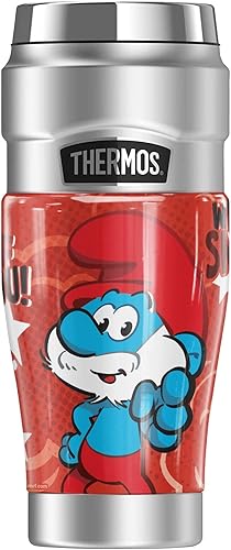 THERMOS The Smurfs Official Papa Smurf We Smurf You - Vaso de viaje de acero inoxidable con aislamiento al vacío y doble pared, 16 onzas