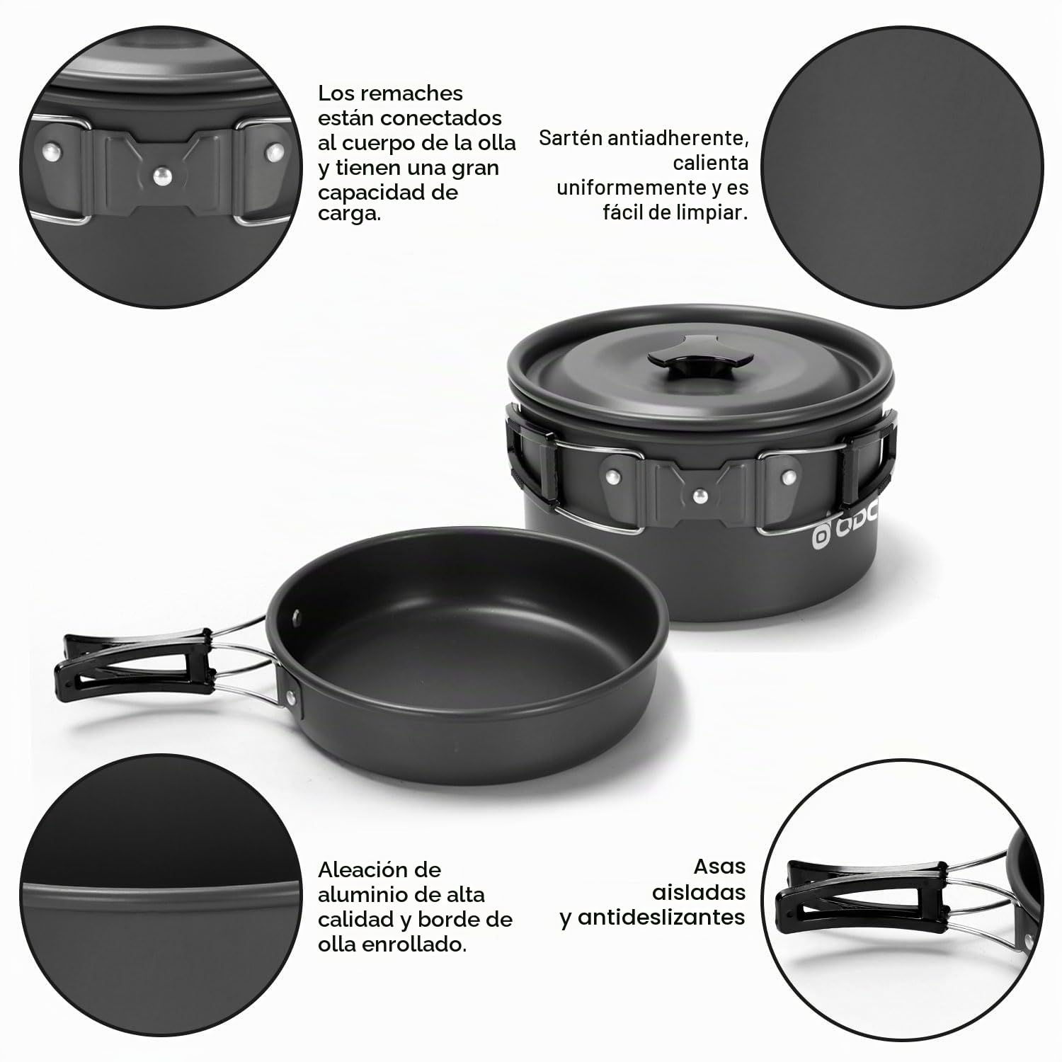 Odoland Kit de utensilios de cocina de camping con estufa plegable para 2 personas, juego de ollas antiadherentes con tazas de acero inoxidable, platos, tenedores, cuchillos, cucharas para cocinar al aire libre y picnic