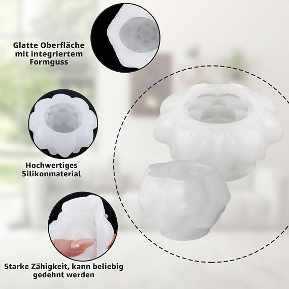 2 Stücke 3D Kerzenform Blume Seifen Form Kerze Silikonform Lotusblume Silikonformen Gießformen Silikon Kerzenformen zum Gießen Gießform Kerzen Set für DIY Aromatherapie Kerzen Handwerk Ornamente