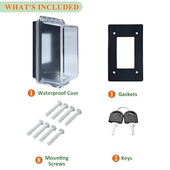 Outdoor Weatherproof Electrical Outlet Cover with Lock, Fits Most 2.6 H x 2.5 W or Smaller Plugs, Baby Proof Waterproof Outlet Lockable Box, Fit for Outdoor in-Use